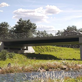 Bachemer Brücke im Stadtteil Bachem im Bau, verbindet moderne Infrastruktur mit naturnaher Landschaft im Ahrtal.