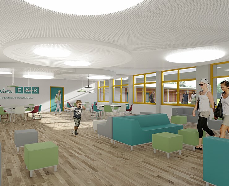 Moderne Innenraumgestaltung der Erich Kästner Realschule Plus im Stadtteil Bad Neuenahr im Ahrtal.