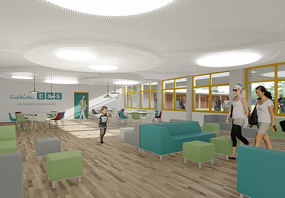 Moderne Innenraumgestaltung der Erich Kästner Realschule Plus im Stadtteil Bad Neuenahr im Ahrtal.