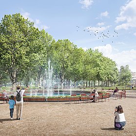 Kurpark Bad Neuenahr im Stadtteil Bad Neuenahr im Bau mit Brunnen und grünen Parkanlagen.