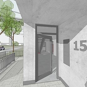Feuerwehrhaus Heppingen im Bau im Stadtteil Heppingen – modernes städtisches Gebäude mit Eingangsbereich und Außengelände.