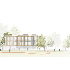 Queransicht der Visualisierung der neuen Grundschule.