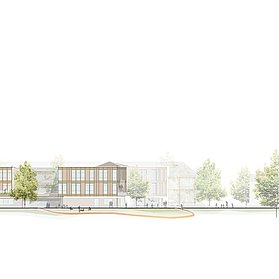 Queransicht der Visualisierung der neuen Grundschule.