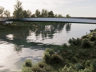 Obertorbrücke in Bad Neuenahr-Ahrweiler: Moderne Fußgängerbrücke über die Ahr in naturnaher Umgebung.