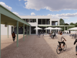 Die neue Kurpark-Terrasse Bad Neuenahr wird ein helles Gebäude mit Sitzmöglichkeit und Eventfläche