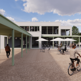 Die neue Kurpark-Terrasse Bad Neuenahr wird ein helles Gebäude mit Sitzmöglichkeit und Eventfläche