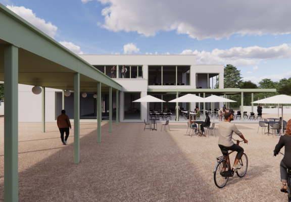 Die neue Kurpark-Terrasse Bad Neuenahr wird ein helles Gebäude mit Sitzmöglichkeit und Eventfläche