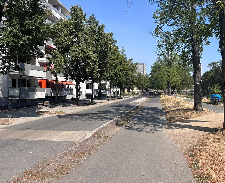 Lindenstraße, Rad- und Fußgängerweg zwischen Ahr und Wohnhäusern.