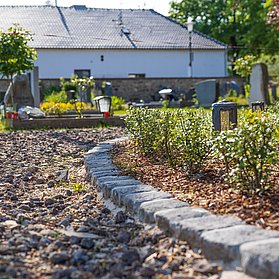 Ahrtor-Friedhof in Ahrweiler mit gepflegten Wegen, grünen Pflanzen und ruhiger Atmosphäre im Stadtteil Ahrweiler.