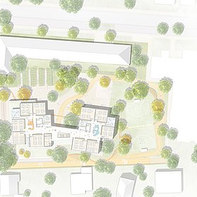 Visualisierung der neuen Grundschule von oben.