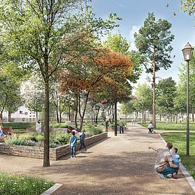 Kurpark Bad Neuenahr im Stadtteil Bad Neuenahr: Neue Parkanlage im Bau mit schönen Wegen und grünen Erholungszonen.