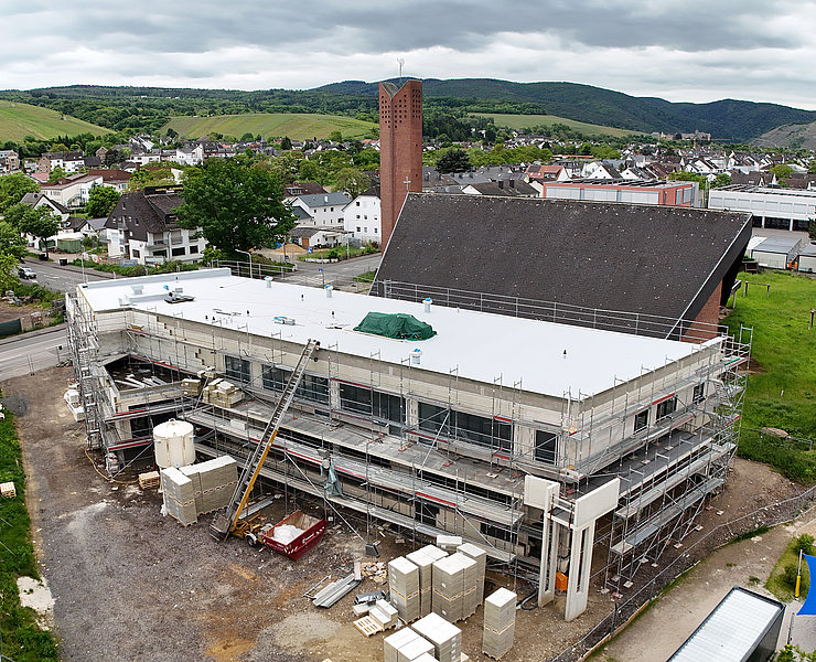 Der Rohbau der Kita St. Pius von oben.