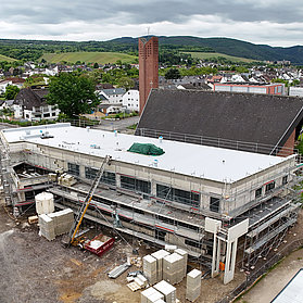 Der Rohbau der Kita St. Pius von oben.
